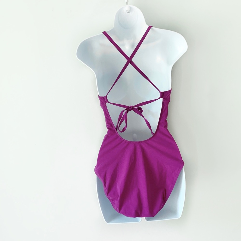 La Blanca One Piece Strappy Bathing Suit Purple 10 Gem